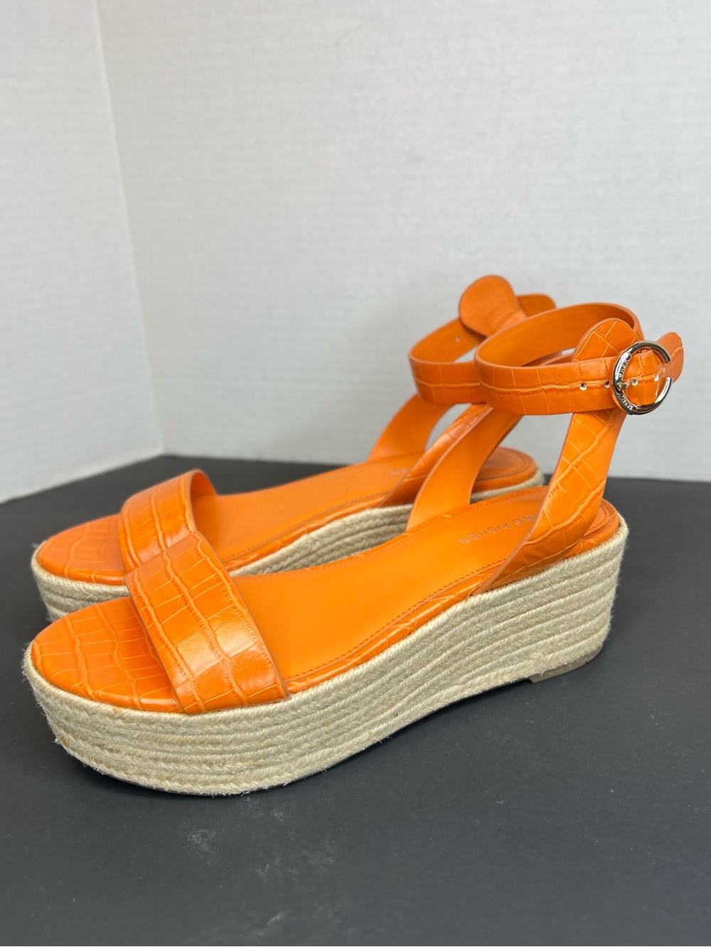 Marc Fisher Jenia2 Womens Burnt Or. Platform Ankle Strap Espadrilles‎ Sz 9.5 VG